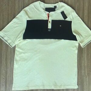 Men's Black and Cream Henley Shirt